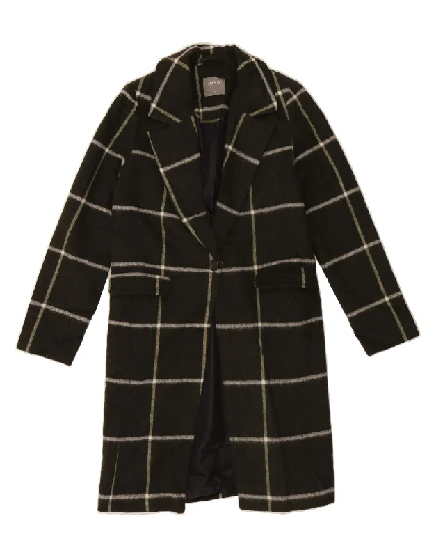 Women's Trendy Clothing OASIS Womens Overcoat UK 6 XS Khaki Check Acrylic