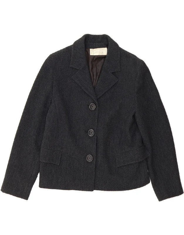 Casual Clothes For Women GENNY Womens 3 Button Blazer Jacket IT 44 Medium Grey Herringbone Wool