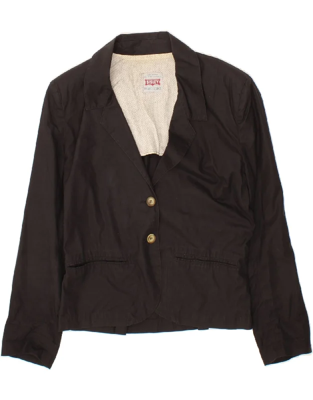Casual Fashion SISLEY Womens 2 Button Blazer Jacket UK 14 Medium Black Cotton
