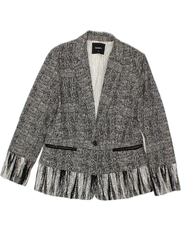 Everyday Women's Fashion Trends DESIGUAL Womens 1 Button Blazer Jacket EU 40 Medium Grey Check Polyester Everyday Women's Fashion Trends DESIGUAL Womens 1 Button Blazer Jacket EU 40 Medium Grey Check Polyester