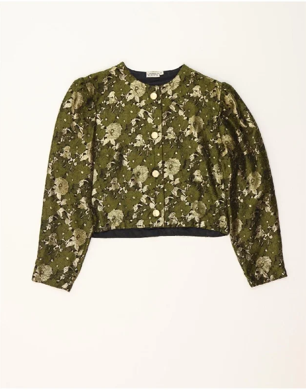 Women's Chic Outerwear Attire VINTAGE Womens Crop 4 Button Blazer Jacket UK 10 Small Green Floral Women's Chic Outerwear Attire VINTAGE Womens Crop 4 Button Blazer Jacket UK 10 Small Green Floral