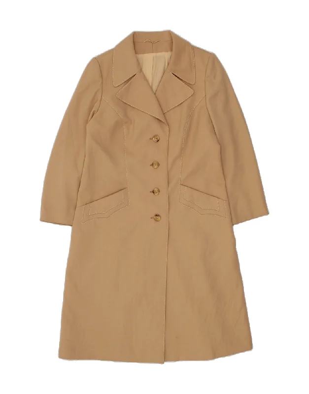 Trendy Boutique Online VINTAGE Womens Overcoat UK 8 Small Beige Wool