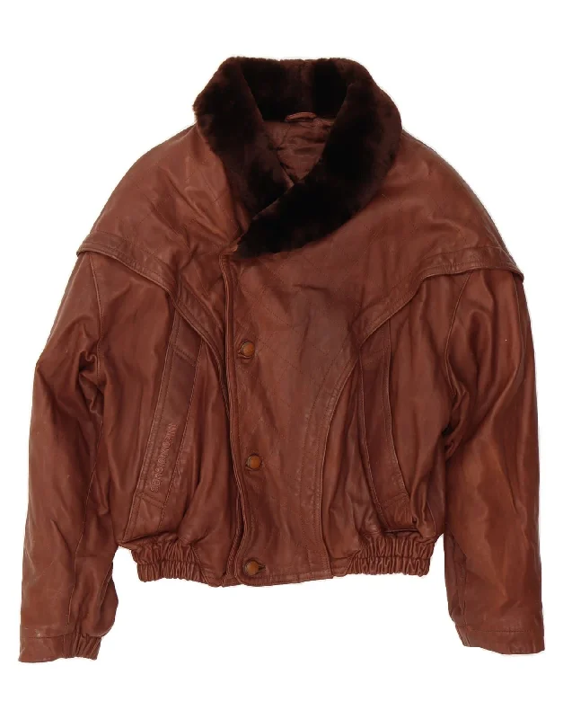 Casual Women's Clothing VINTAGE Womens Leather Jacket IT 54 2XL Brown Leather