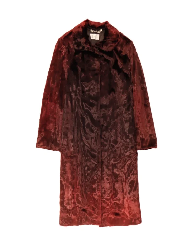 Bold and Elegant Women's Fashion LIBRA Womens Faux Fur Overcoat UK 14 Medium  Burgundy Tie Dye