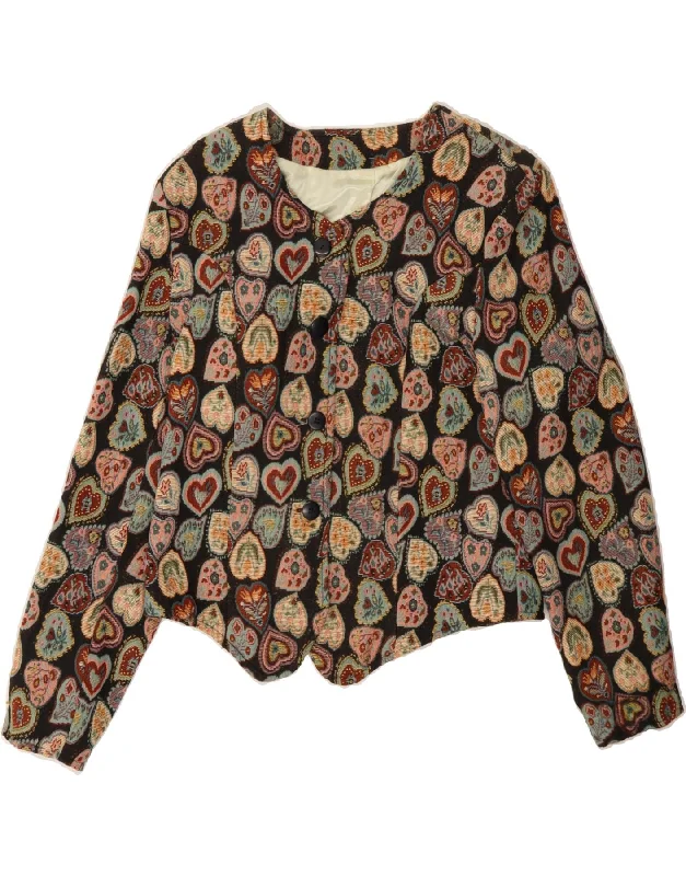 Flash Discount VINTAGE Womens Blazer Jacket UK 14 Medium Multicoloured Floral Heart