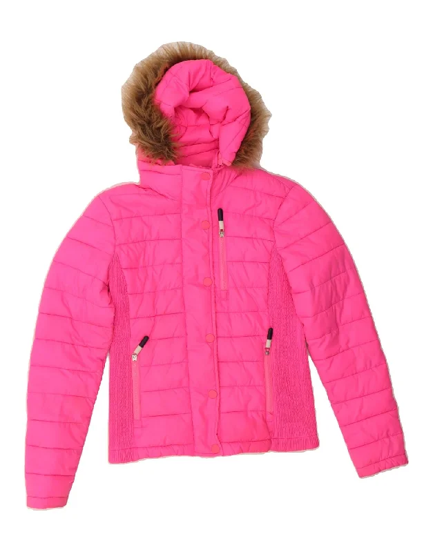 Women Clothes SUPERDRY Womens Hooded Padded Jacket UK 10 Small Pink Acrylic