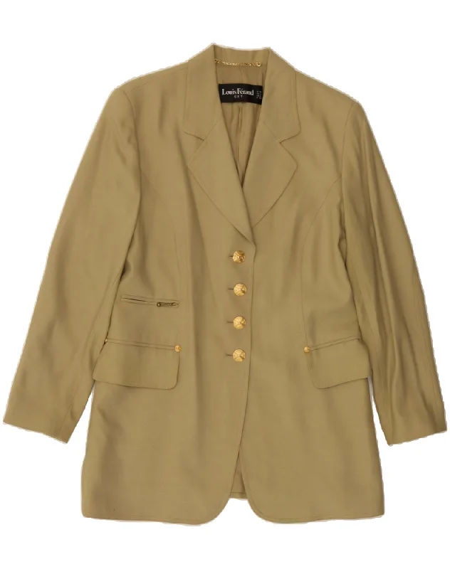 Luxe Women's Fashion LOUIS FERAUD Womens 4 Button Blazer Jacket UK 16 Large Khaki Virgin Wool