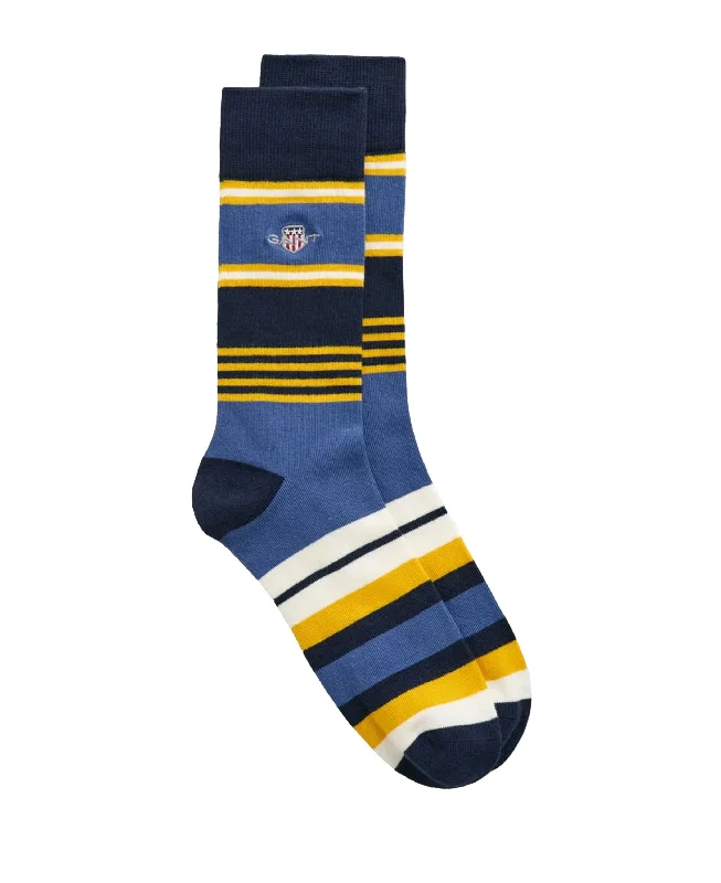 Trendy Women's Fashion Shield Rugger Stripe Socks - Evening Blue