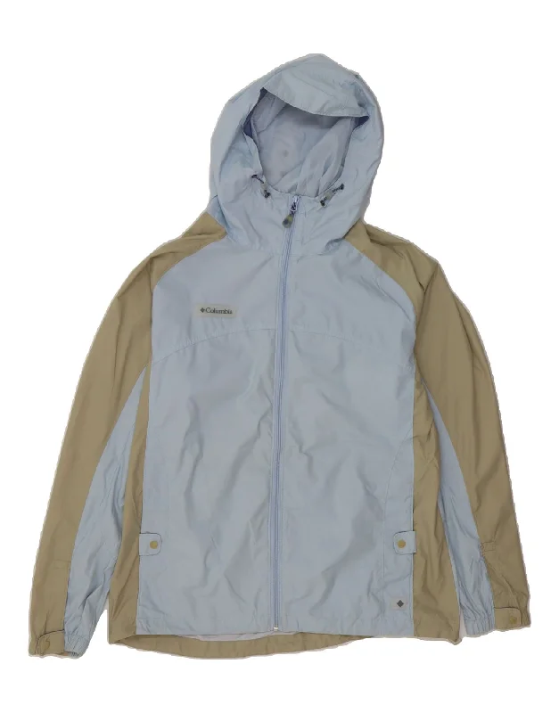 Women's Seasonal Fashion Trends COLUMBIA Womens Hooded Rain Jacket UK 16 Large Blue Colourblock Polyester
