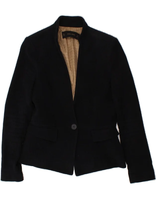Affordable Women's Clothes ZARA Womens 1 Button Blazer Jacket UK 10 Small Navy Blue