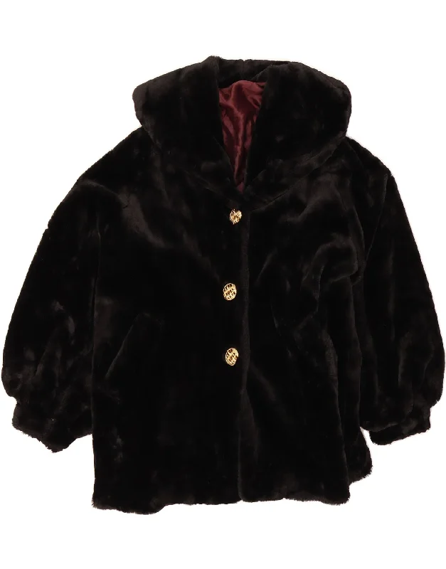 Women's Vintage-Inspired Clothing VINTAGE Womens Oversized Faux Fur Overcoat UK 14 Medium Black Women's Vintage-Inspired Clothing VINTAGE Womens Oversized Faux Fur Overcoat UK 14 Medium Black