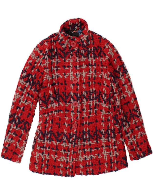 Clothing Sales DESIGUAL Womens Overcoat EU 38 Medium Red Check Polyester