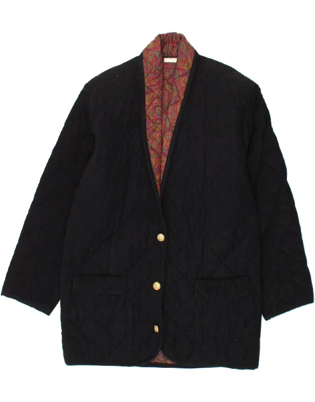 Fashionable Women's Clothes VINTAGE Womens Quilted Blazer Jacket UK 16 Large Navy Blue