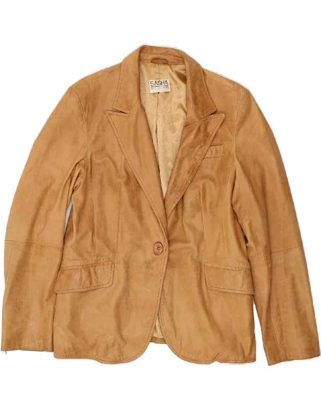 End Of Season Sale Clothing SASHA Womens Leather 1 Button Blazer Jacket UK 16 Large Brown Leather