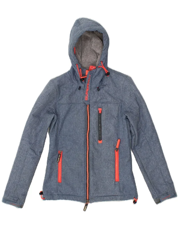 Outlet Clothing SUPERDRY Womens Hooded Windbreaker Jacket UK 6 XS Blue Polyester