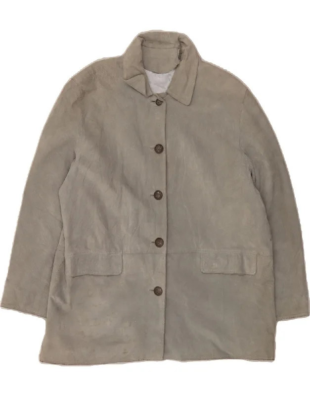 Women's Seasonal Fashion Trends VINTAGE Womens Suede Coat IT 50 XL Grey Leather