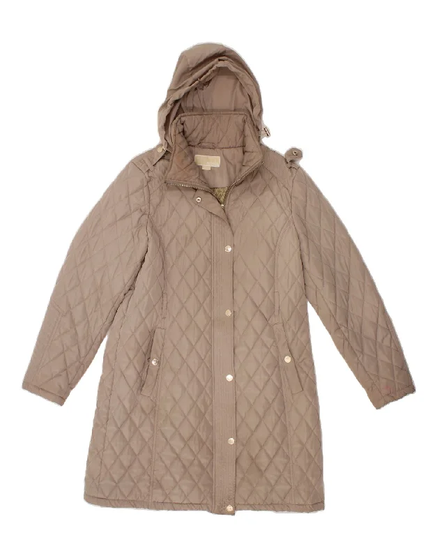 Women's Work Apparel MICHAEL KORS Womens Hooded Quilted Overcoat UK 14 Large Beige Polyester Women's Work Apparel MICHAEL KORS Womens Hooded Quilted Overcoat UK 14 Large Beige Polyester