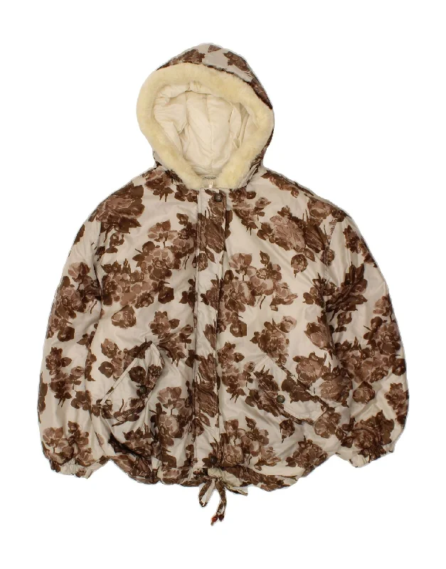 Affordable Online Boutique VINTAGE Womens Hooded Padded Jacket UK 16 Large  Beige Floral Polyamide