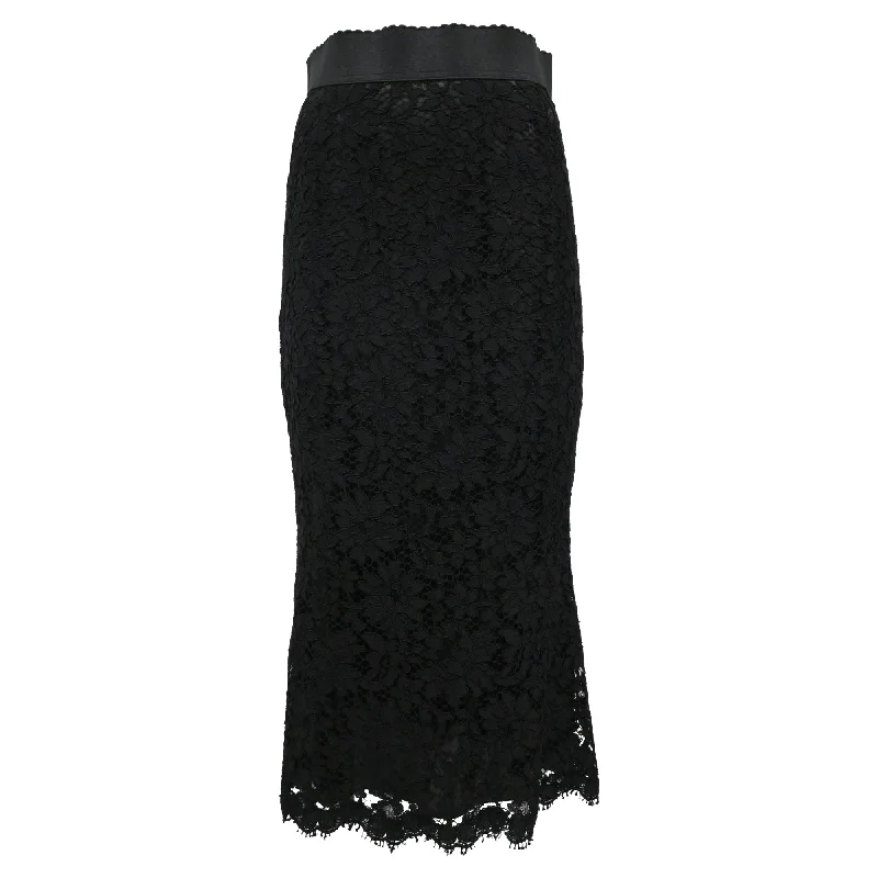 Laid-Back Elegance Mid - Week Surprise Dolce & Gabbana Floral-Lace Midi Skirt in Black Cotton