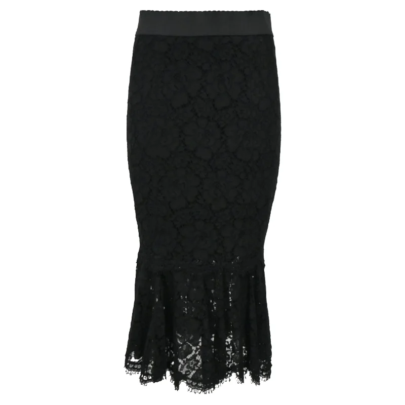 City Fashion Beat The Heat In Tropical Styles Dolce & Gabbana Lace Midi Skirt in Black Cotton