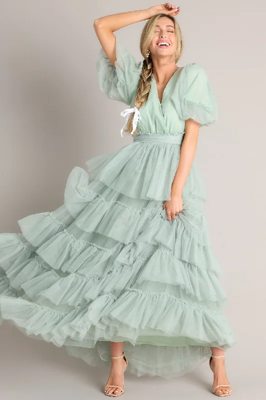 Crazy Price Slashing A Beautiful Feeling Seafoam Tiered Tulle Maxi Dress