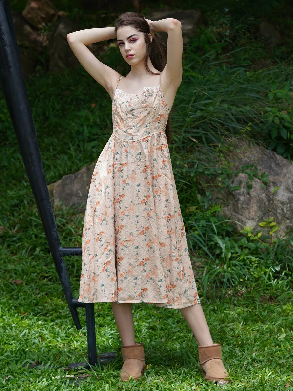 Unbeatable Prices Odette Women Beige Corduory Printed Long Stitched Dress