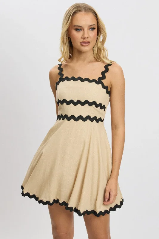 Minimalist Elegant Beige Fit And Flare Dress Ric Rac Mini