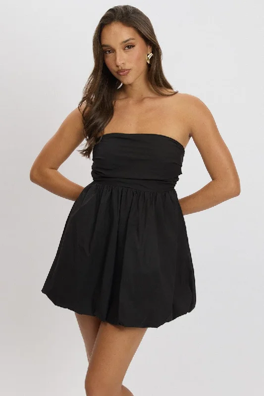 Fashion Forward Style Black Bubble Mini Dress Strapless