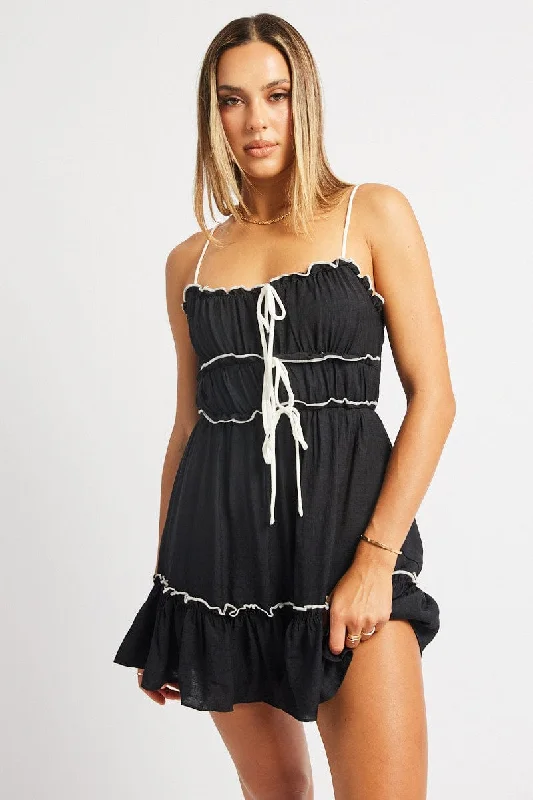 Casual Weekend Relaxed Style Black Fit And Flare Dress Mini