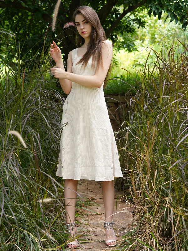Women's Fashion Hotspots Odette Women Cream Cotton Rib Stitched Dress