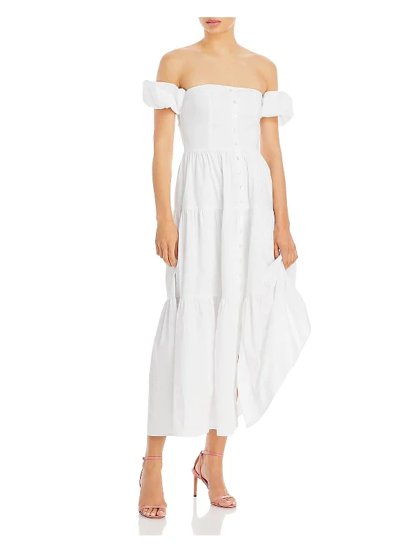 Stylish Basics Elio Womens Tiered Off The Shoulder Fit & Flare Dress