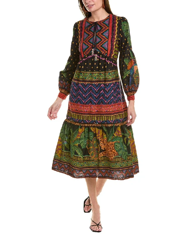 Enjoy Discount FARM Rio Forest Tapestry Linen-Blend Midi Dress