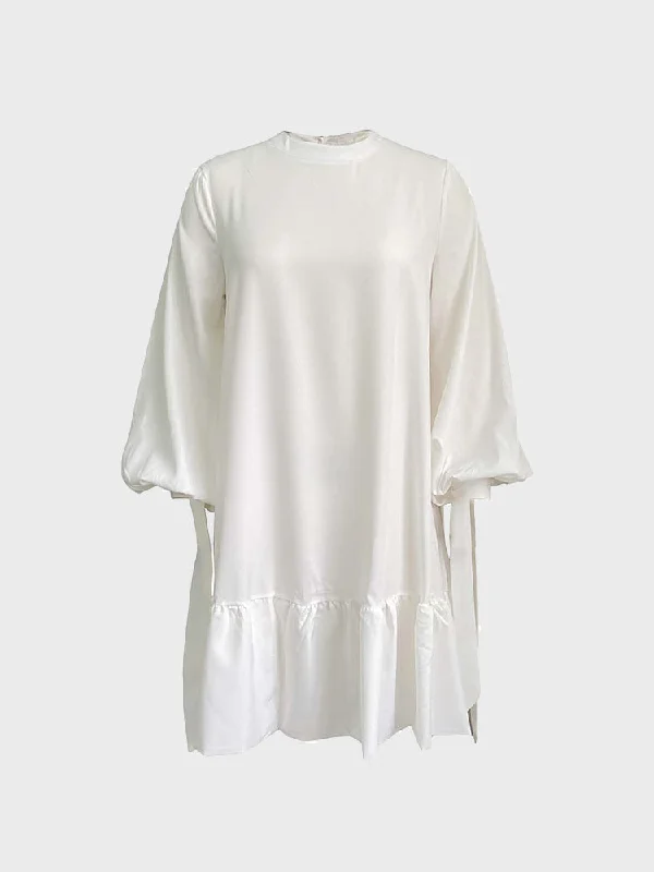 Nordic Minimalist Home Look Flowy A-Line Puff Sleeve Dress