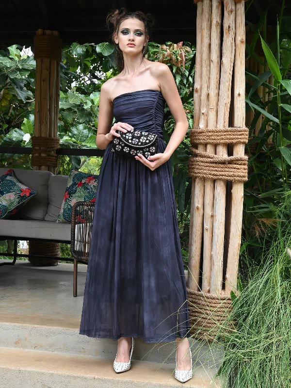 Big Savings On Rustic Countryside Styles Odette Women Grey Net Lycra Off Shoulder Stitched Dress