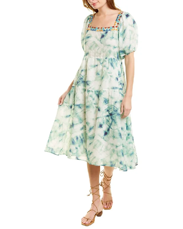 Stylish Savings Johnny Was Marble Linen Midi Dress