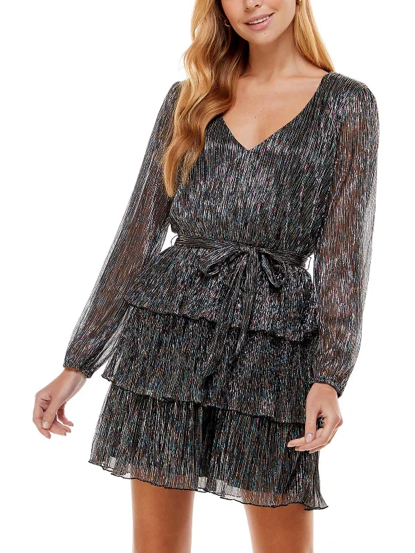 Enjoy Discount Juniors Womens Metallic Mini Fit & Flare Dress