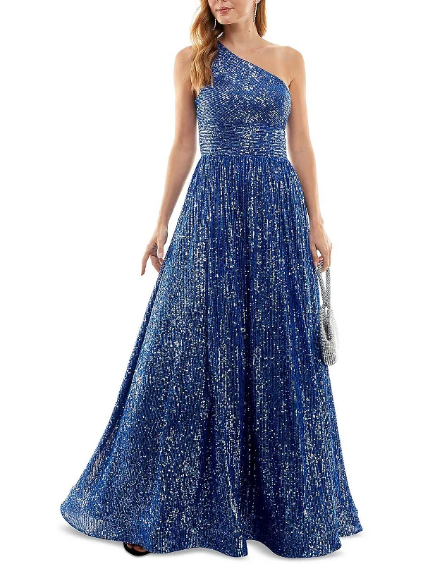 Current Trends Juniors Womens Sequined Cold Shoulder Evening Dress