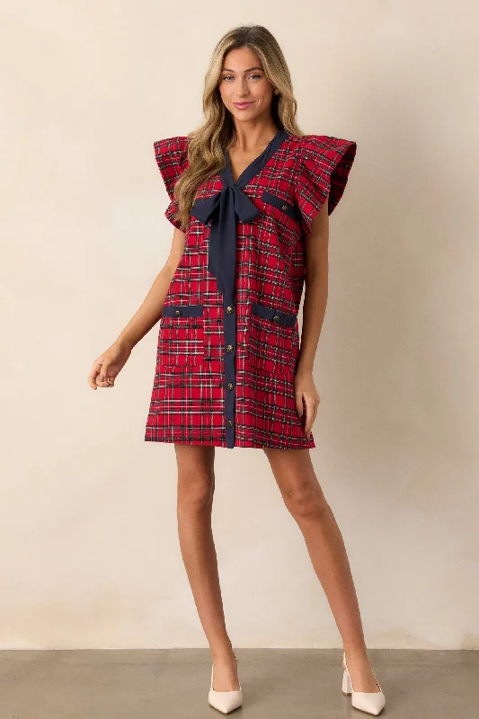 Get The Latest Trends Now I Know 100% Cotton Red Plaid Mini Dress