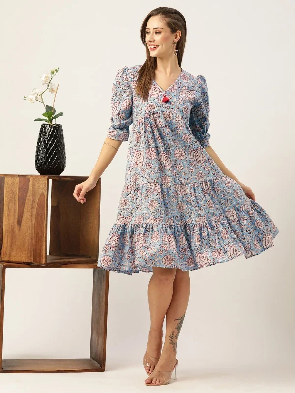 Sale Event, Prices Rock Odette Blue Cotton Printed Stitched Indo Western Dress For Women Sale Event, Prices Rock Odette Blue Cotton Printed Stitched Indo Western Dress For Women