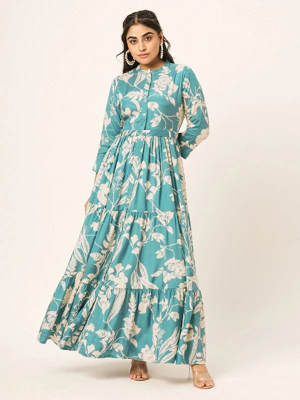 Day-To-Night Styles Odette Blue Printed Cotton Stitched Indo Western Dress for Women Day-To-Night Styles Odette Blue Printed Cotton Stitched Indo Western Dress for Women