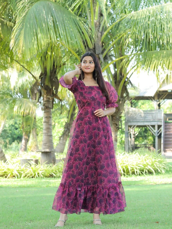 Trend Alert Odette Magenta Georgette Stitched Printed Indo Western Dress For Women