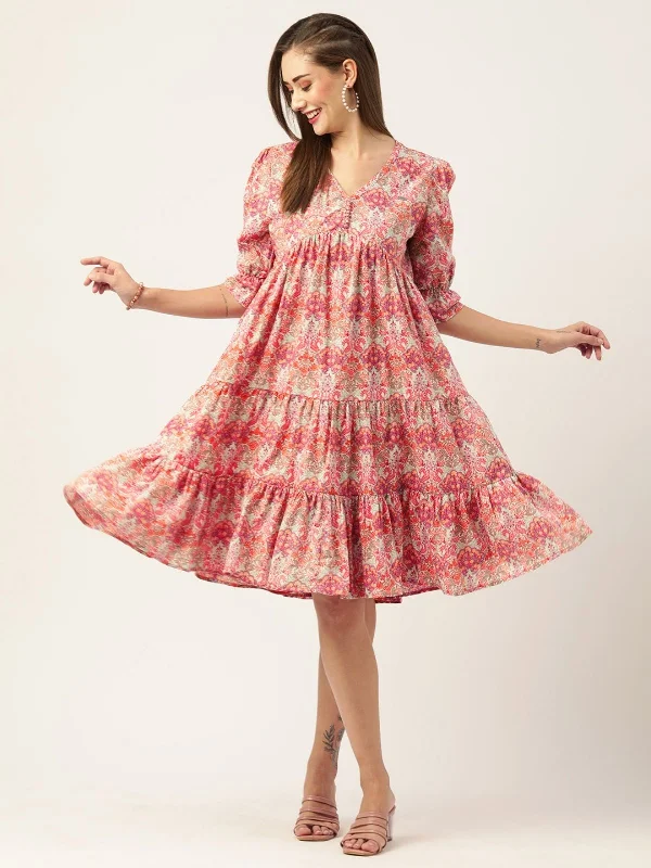 Forward Trendsetter Odette Multicolor Cotton Printed Stitched Indo Western Dress For Women Forward Trendsetter Odette Multicolor Cotton Printed Stitched Indo Western Dress For Women