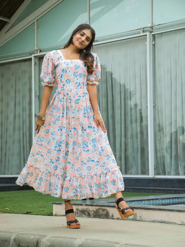 Eco Friendly Fashion Sale Odette White Georgette Stitched Printed Indo Western Dress For Women