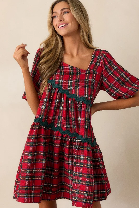 Trend Setting Wardrobe Peace And Joy Red Plaid Dress