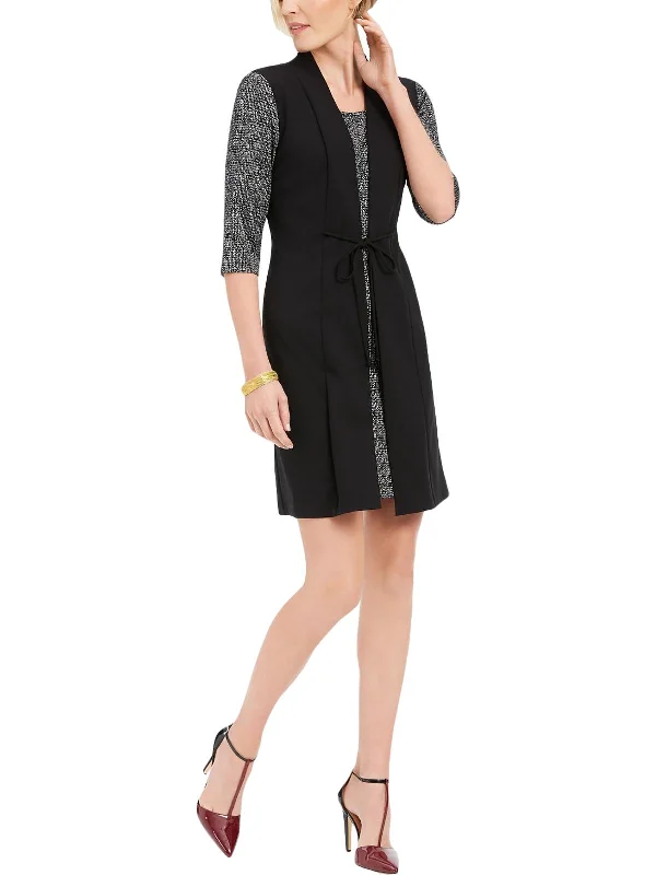 Relaxed Style Petites Womens Elbow Sleeve Short Wear to Work Dress