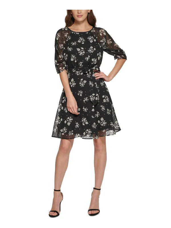 Luxury Comfort Petites Womens Floral Print Knee Fit & Flare Dress
