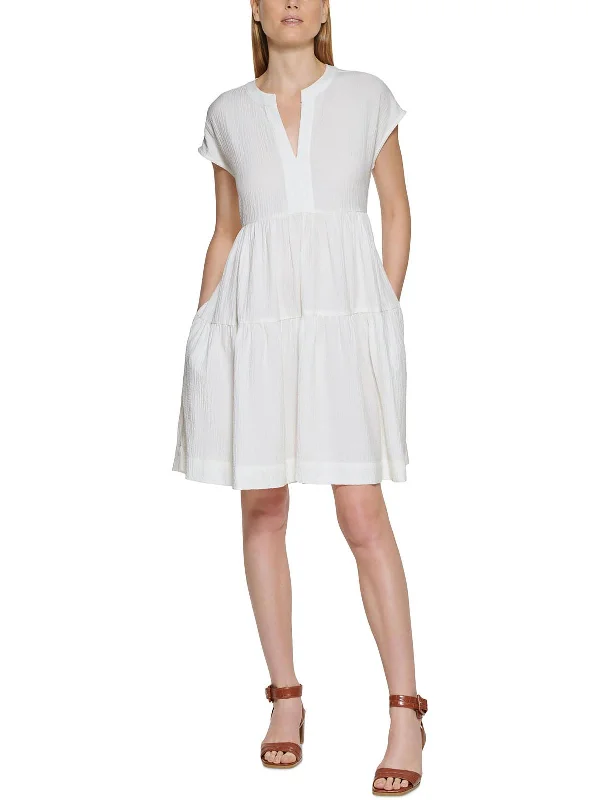 Trendy New Clothes Petites Womens Gauze Shift Mini Dress