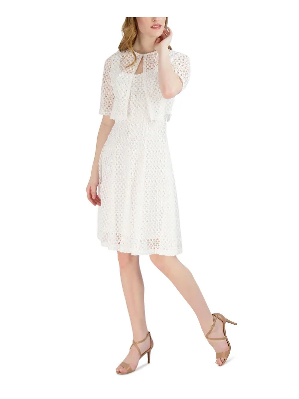 Flowy Fabric Petites Womens Lace Knee Fit & Flare Dress