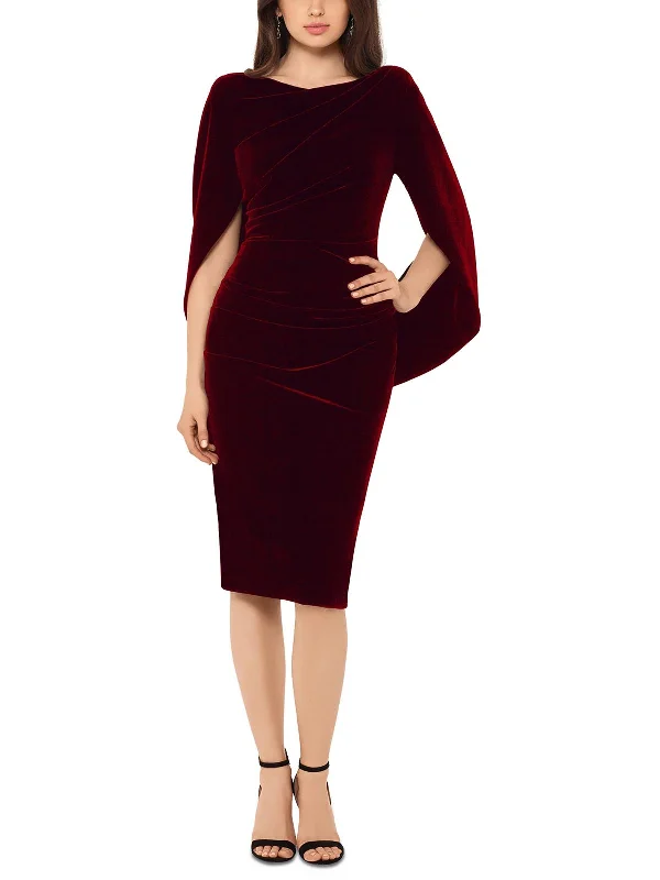 Day To Night Styles Petites Womens Velvet Cape Sleeves Cocktail and Party Dress