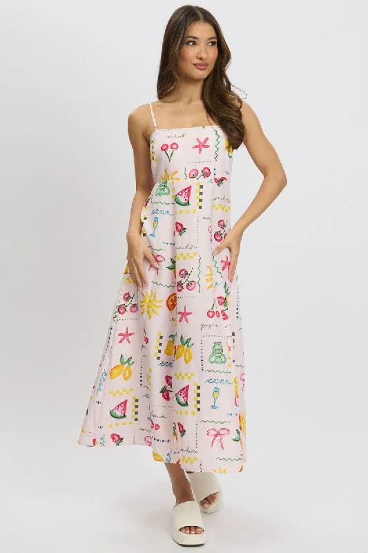 Versatile Wardrobe Essentials Pink Abstract Maxi Dress Strappy